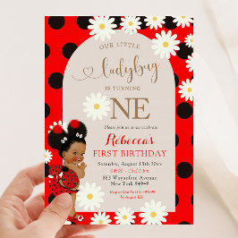 Invitación Primer cumpleaños de Red Polkadot Ladybug Daisy