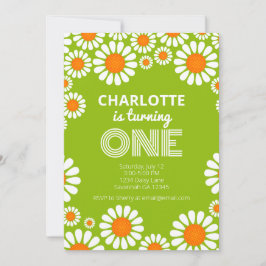 Invitación Primer cumpleaños de Retro Green y Naranja Daisy