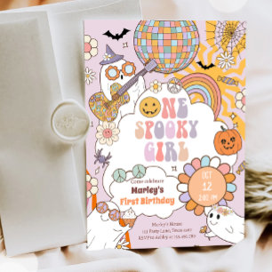 Invitación Primer cumpleaños de Retro Halloween, un Chica fan