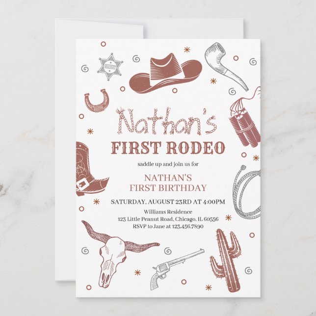Invitación Primer cumpleaños de Rodeo (Anverso)