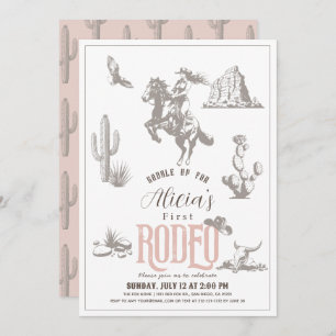 Invitación Primer cumpleaños de Rodeo Chica Occidental Rosa