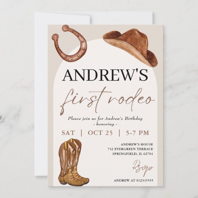 Invitación Primer cumpleaños de Rodeo Cowboy Personal (Anverso)