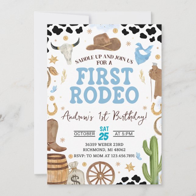 Invitación Primer cumpleaños de Rodeo Cowboy Personal (Anverso)
