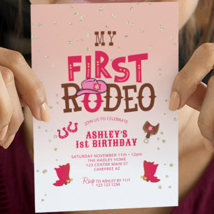 Invitación Primer cumpleaños de Rodeo Cowgirl Peach