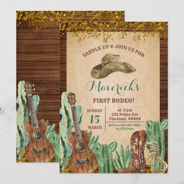 Invitación Primer cumpleaños de Rodeo de Texas Western Boy (Anverso / Reverso)