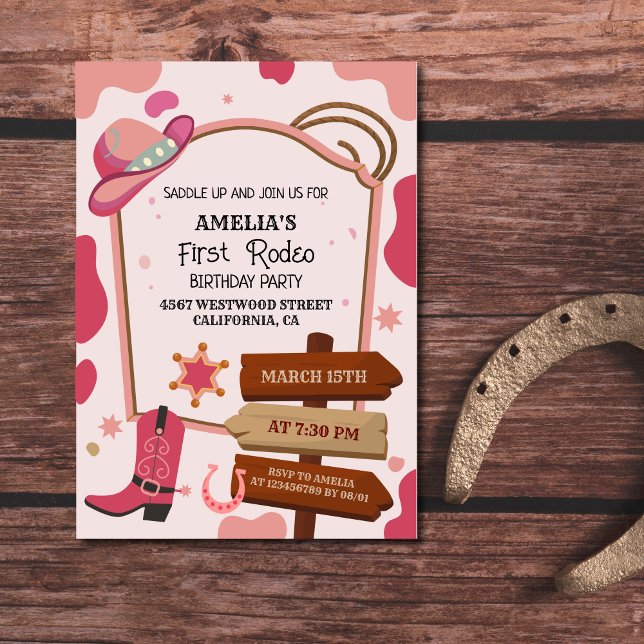 Invitación Primer cumpleaños de rodeo del chica occidental si (Subido por el creador)