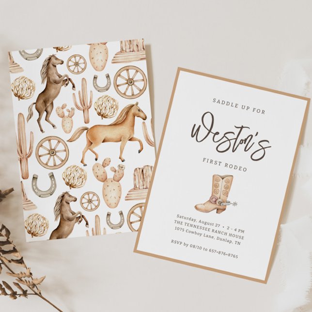 Invitación Primer cumpleaños de Rodeo Neutral Southern Cowboy (Subido por el creador)