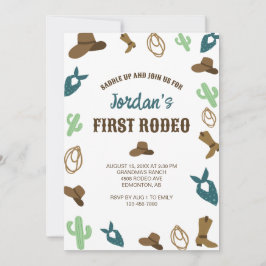 Invitación Primer cumpleaños de Rodeo Primer Cowboy Cute Occi