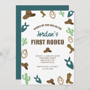 Invitación Primer cumpleaños de Rodeo Primer Cowboy Cute Occi