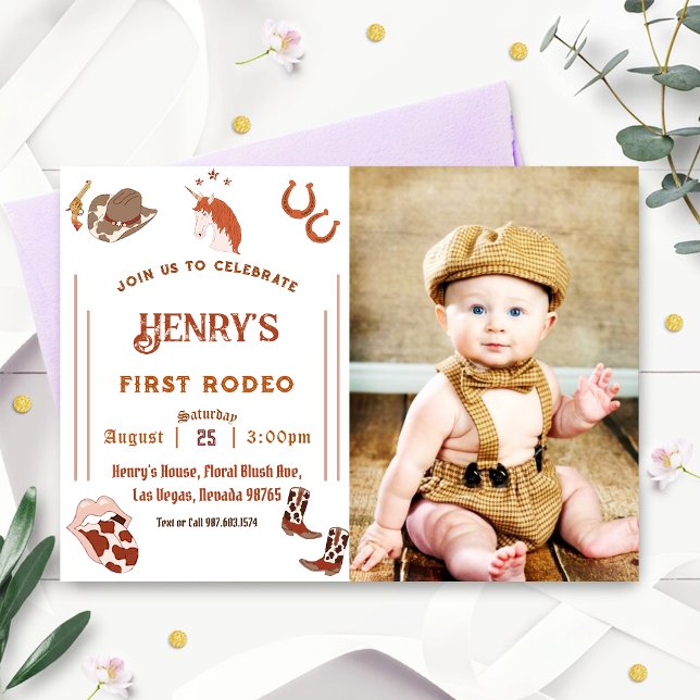 Invitación Primer cumpleaños de Rodeo Western Cowboy (Subido por el creador)