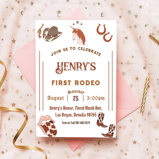Invitación Primer cumpleaños de Rodeo Western Cowboy (Subido por el creador)