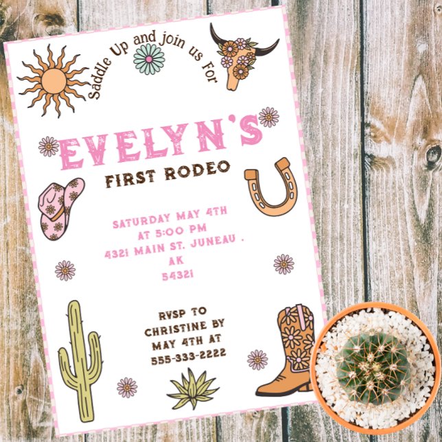 Invitación Primer cumpleaños de Rodeo Western Cowboy Boho (Subido por el creador)