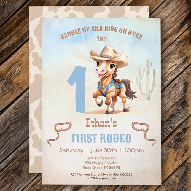 Invitación Primer cumpleaños de Rodeo Western Cowboy Horse (First Rodeo Western Cowboy Horse 1st Birthday Invitation)