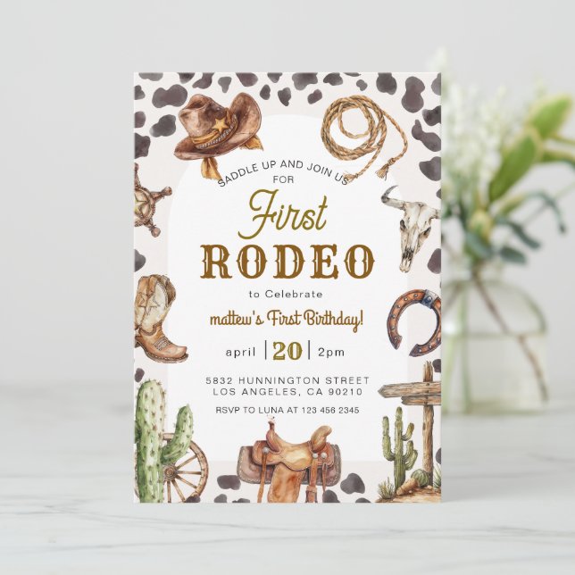 Invitación Primer cumpleaños de Rodeo Wild West Cowboy (Anverso de pie)