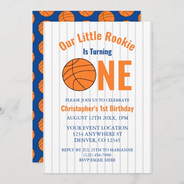 Invitación Primer cumpleaños de Rookie Basketball (Anverso / Reverso)