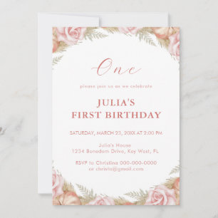 Invitación Primer cumpleaños de Rosa Rosa