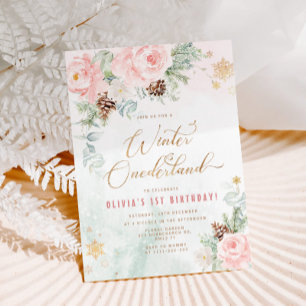 Invitación Primer cumpleaños de Rubor Winter Onederland
