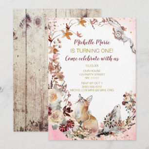 Invitación Primer cumpleaños de Rústica Floral de venados de 