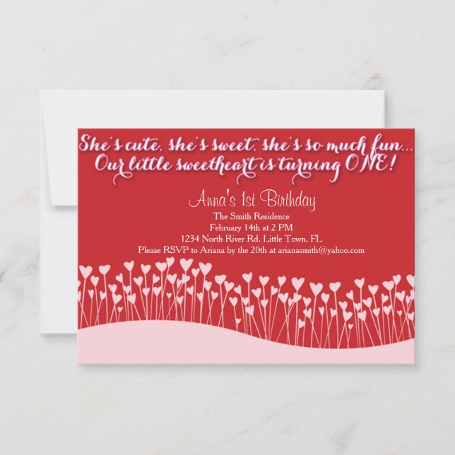 Invitación Primer cumpleaños de San Valentín (Anverso)
