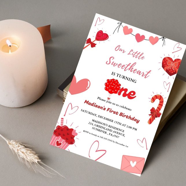 Invitación Primer cumpleaños de San Valentín de Corazón Rojo  (Subido por el creador)