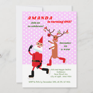 Invitación Primer cumpleaños de Santa Claus y Rudolph