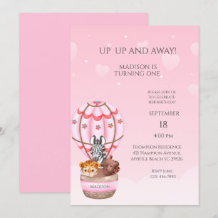 Invitación Primer cumpleaños de Sarfari, Chica de globos aero