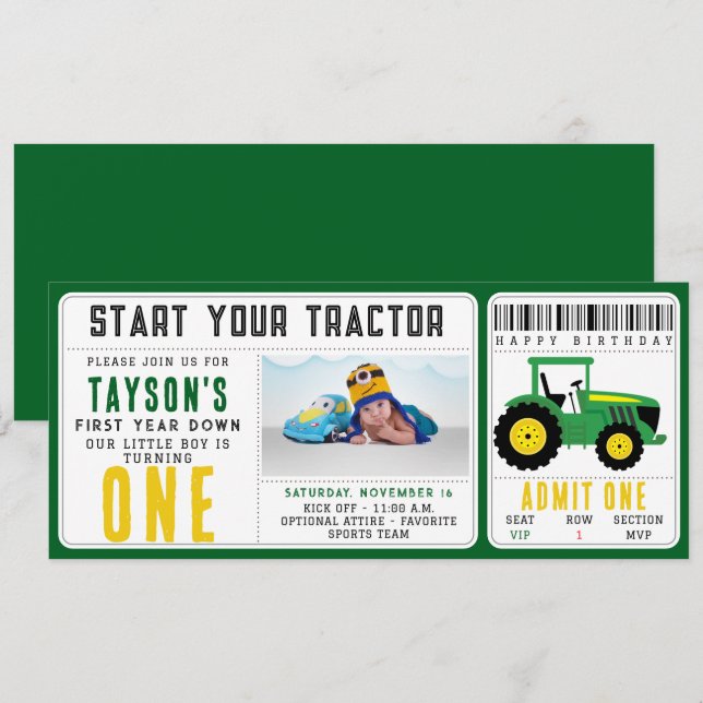 Invitación Primer cumpleaños de Star Your Tractor | Tema de l (Anverso / Reverso)