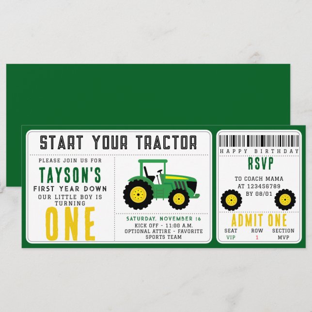 Invitación Primer cumpleaños de Star Your Tractor | Tema de l (Anverso / Reverso)