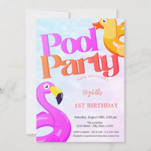 Invitación Primer cumpleaños de Summer Flamingos