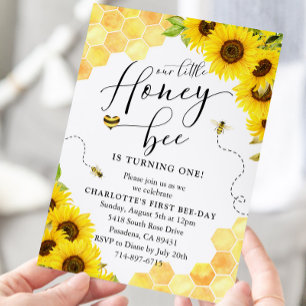 Invitación Primer cumpleaños de Sunflower Honey Bee