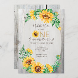 Invitación Primer cumpleaños de Sunflower Rustic