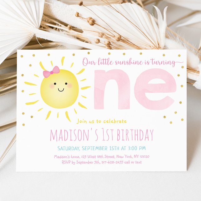 Invitación Primer cumpleaños de Sunshine Pink Gold (Subido por el creador)