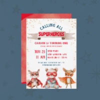 Primer cumpleaños de superhéroe de animal lindo