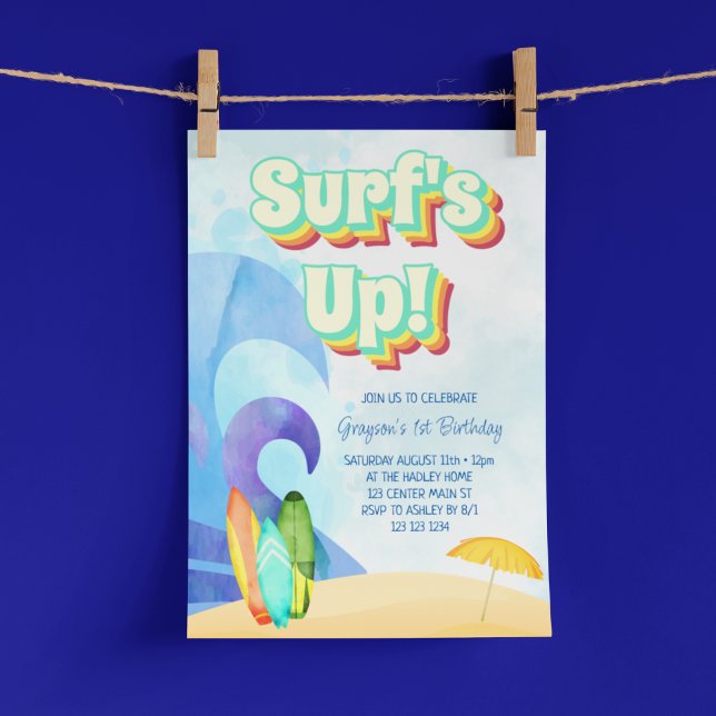 Invitación Primer cumpleaños de Surf's Up Retro Beach (Subido por el creador)