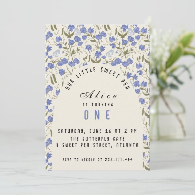 Invitación Primer cumpleaños de Sweet Little Pea chica (Anverso de pie)