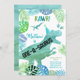 Invitación Primer cumpleaños de T Rex Dinosaur One-a-saurus