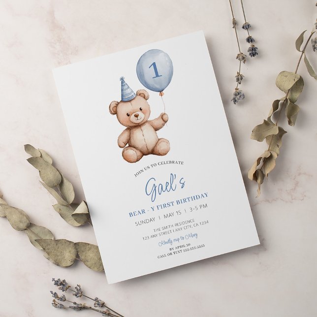 Invitación Primer cumpleaños de Teddy Bear Balloon (Subido por el creador)