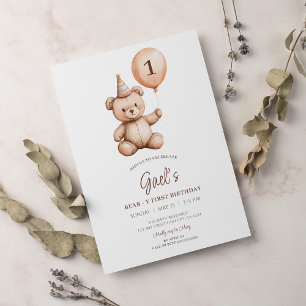 Invitación Primer cumpleaños de Teddy Bear Balloon