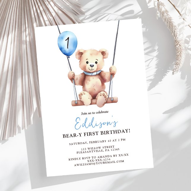 Invitación Primer cumpleaños de Teddy Bear Boy (Subido por el creador)