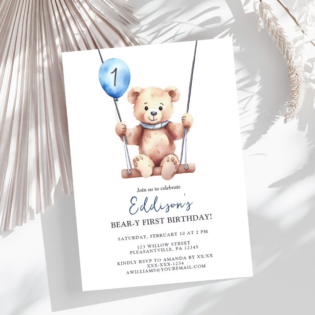 Invitación Primer cumpleaños de Teddy Bear Boy (Subido por el creador)