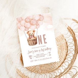 Invitación Primer cumpleaños de Teddy Bear Boy Boho