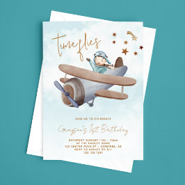 Invitación Primer cumpleaños de Time Flies Airplane Blue