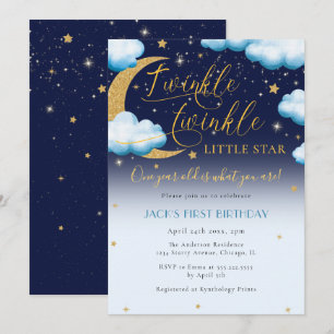Invitación Primer cumpleaños de Twinkle Little Star Blue Boy