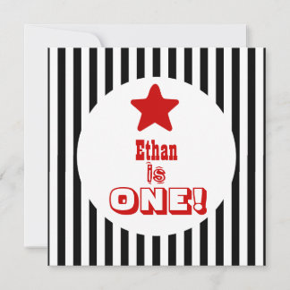 Invitación Primer cumpleaños de un año Black Stripes Boy V04A