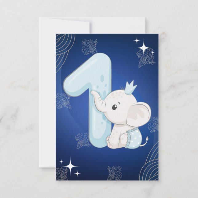 Invitación Primer cumpleaños de un bebé elefante (Anverso)