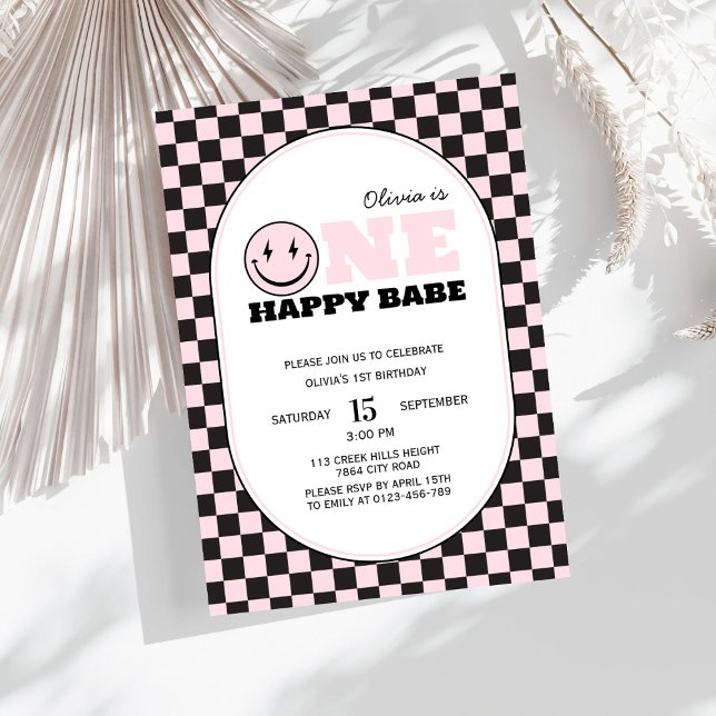 Invitación Primer cumpleaños de un Chica de Babe Happy Checke (Subido por el creador)