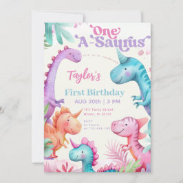 Invitación Primer cumpleaños de un Chica de dinosaurio púrpur