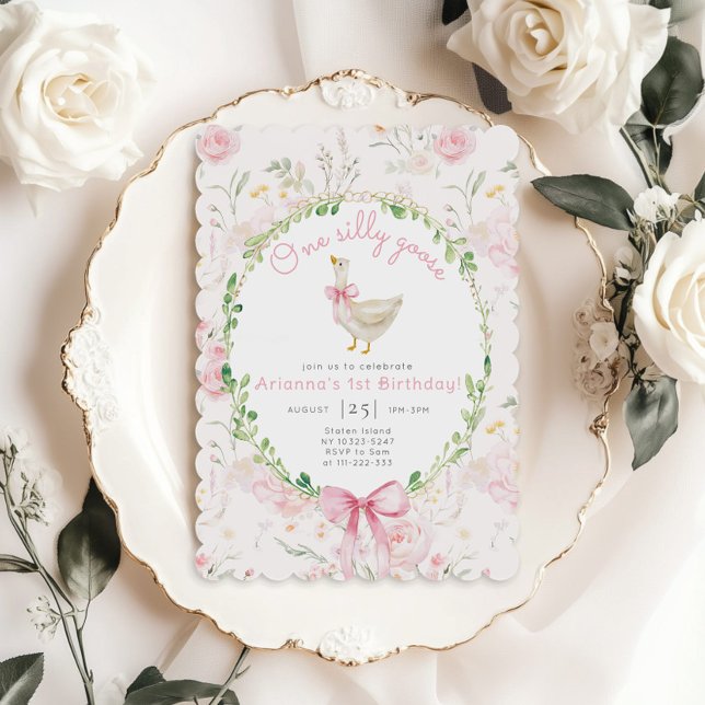 Invitación Primer cumpleaños de un Chica de Rubor rosado de B (Subido por el creador)