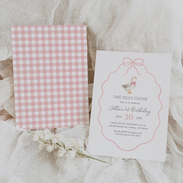 Invitación Primer cumpleaños de un Chica gótico rosado Gingha (Subido por el creador)