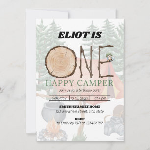 Invitación Primer cumpleaños de un chico feliz de camper